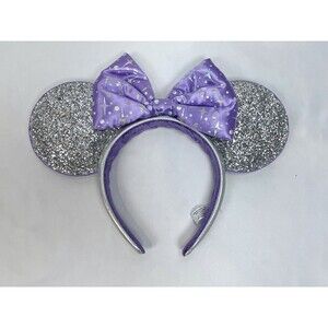 Disney Parks Minnie Mouse Ear Tomorrowland Silver Purple Bow Headband Adult
